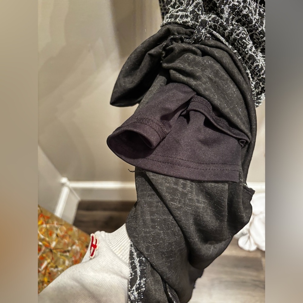 Lulu's Black and White Sheath Dress Puff Sleeve sparkle formal form fit holiday - Picture 10 of 13